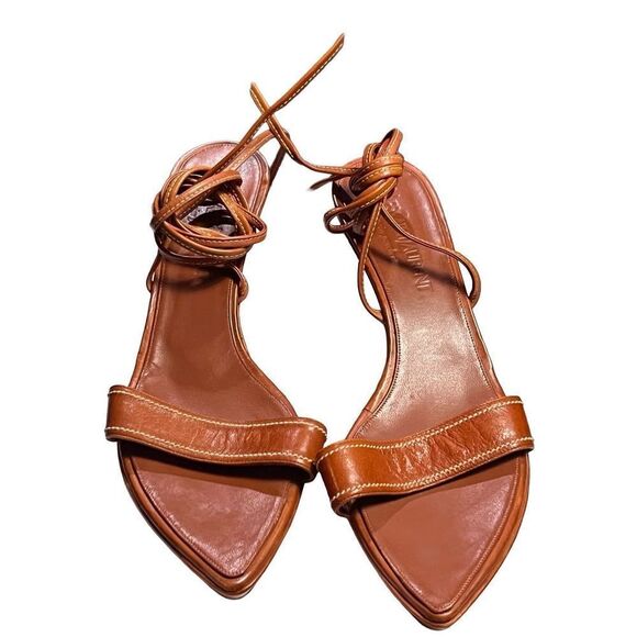 Yves Saint Laurent Shoes - Rare Yves Saint Laurent Camel Leather Open Toe Wedge Sandals Strappy Women 41